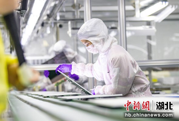 彤辉智能科技天门有限公司lcm无尘车间内，工人们正在加紧安装显示模组。
